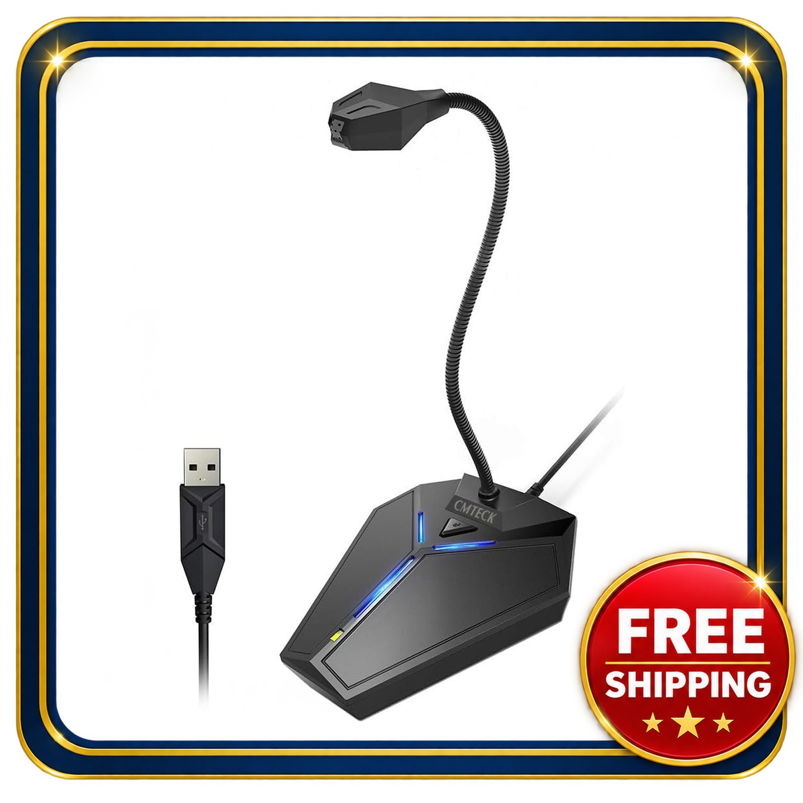 USB Computer Microphone with Gooseneck and Mute Button for PC and Laptop