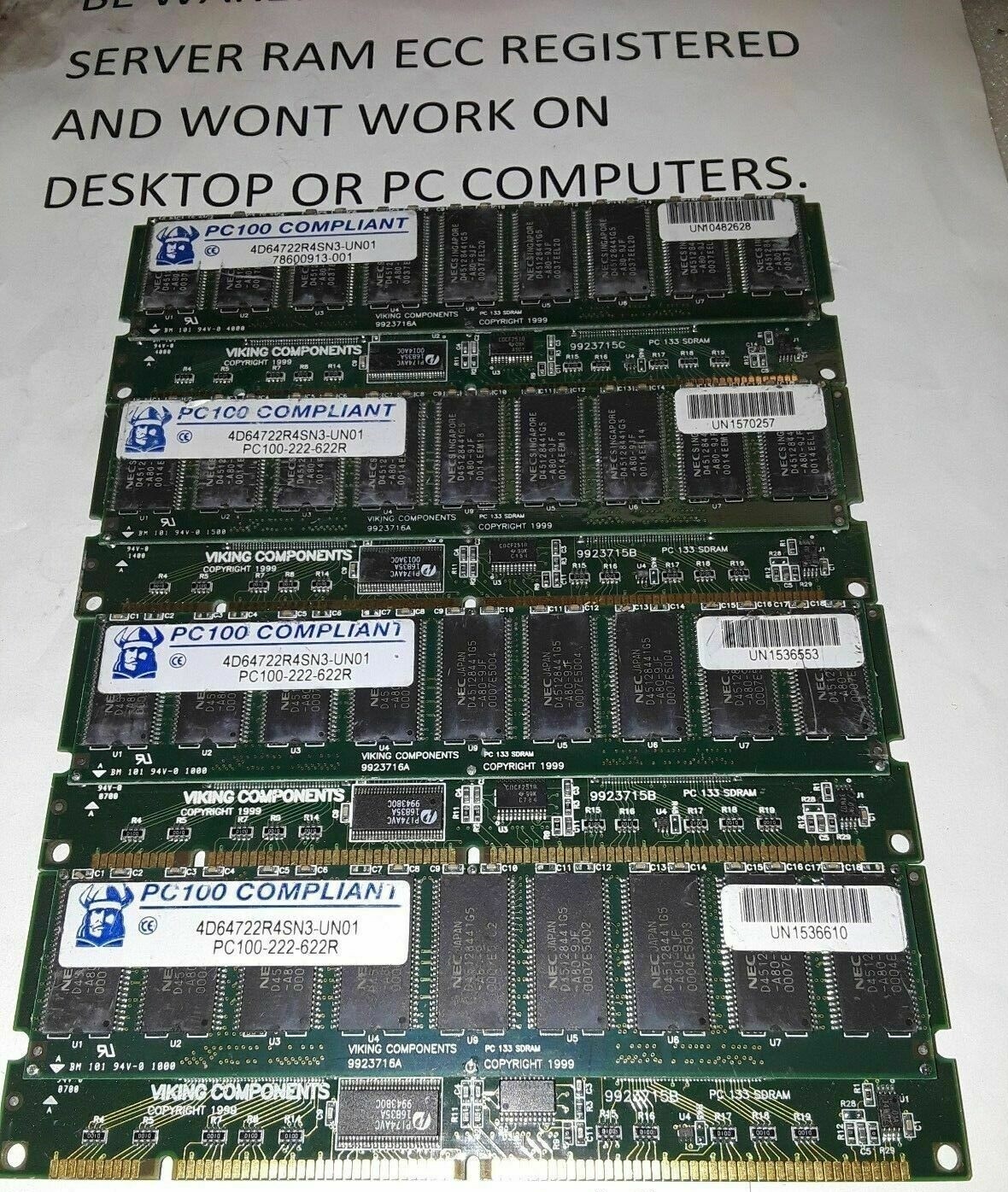 VIKING 2GB KIT 4 X 512MB SDRAM PC100 PC100R PC 100 100MHZ 168PIN DIMM ECC-REG