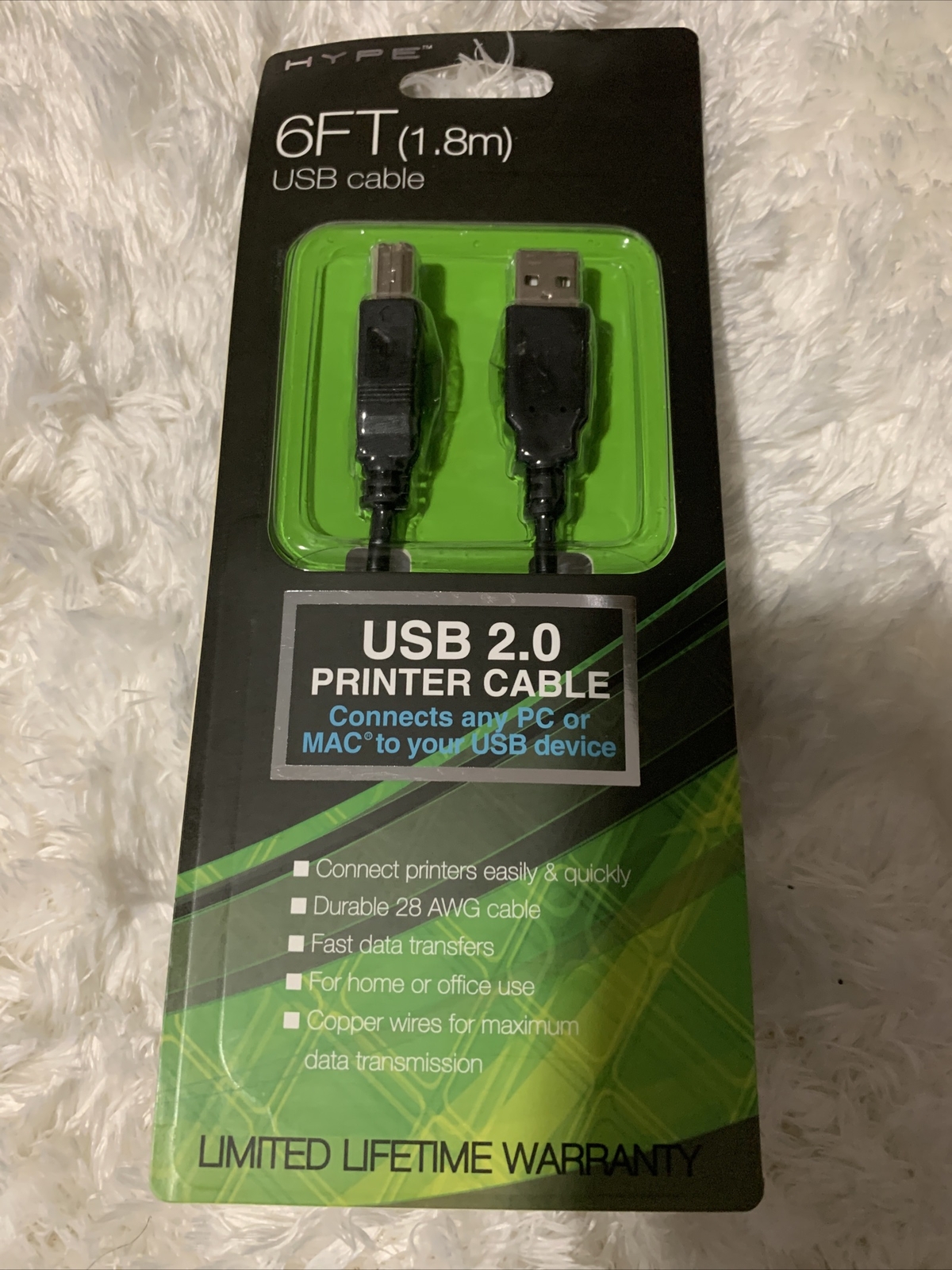 HYPE™ 6 ft. USB 2.0 Printer Cable - Connects any PC or MAC®
