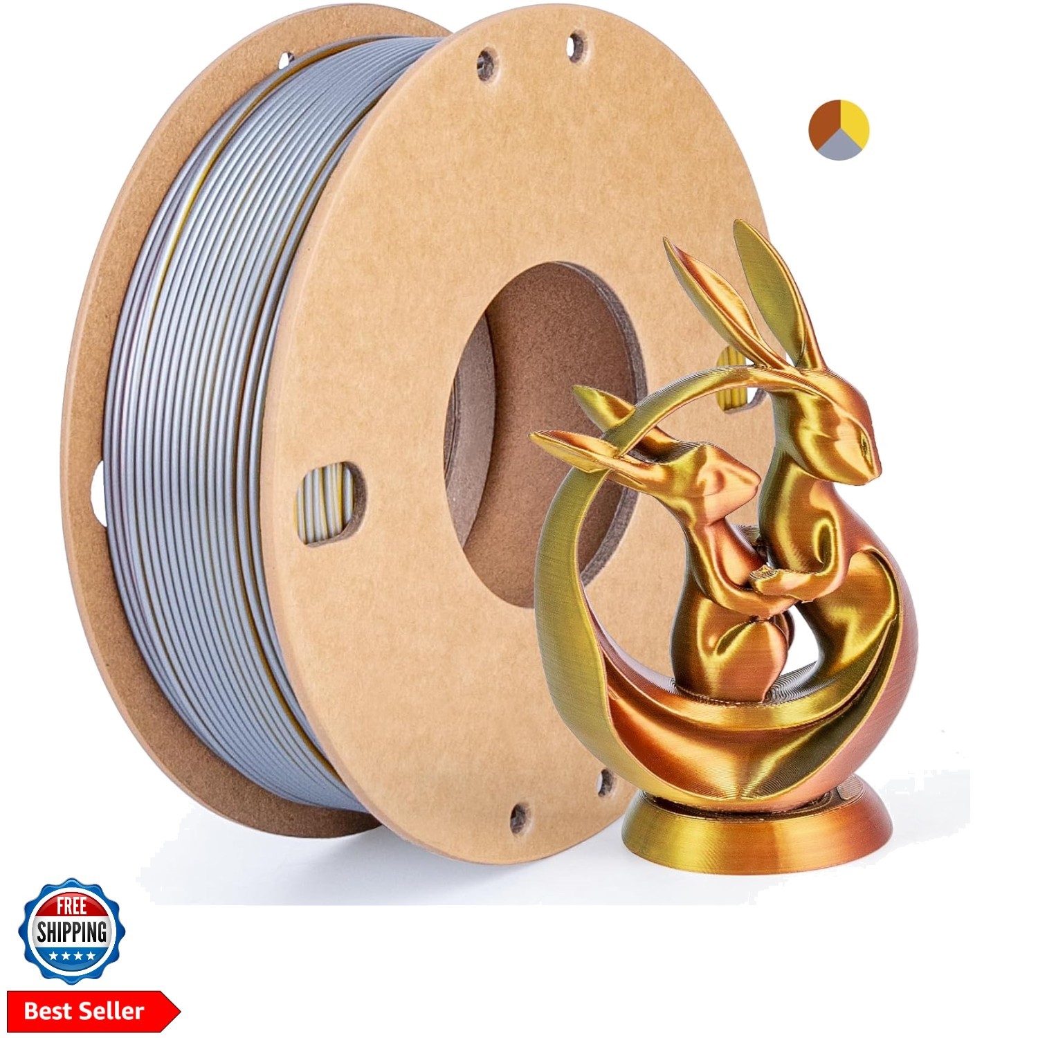 Silk Tricolor PLA+ 3D Printer Filament 1.75mm No Tangle, Neatly Wound Filamen...