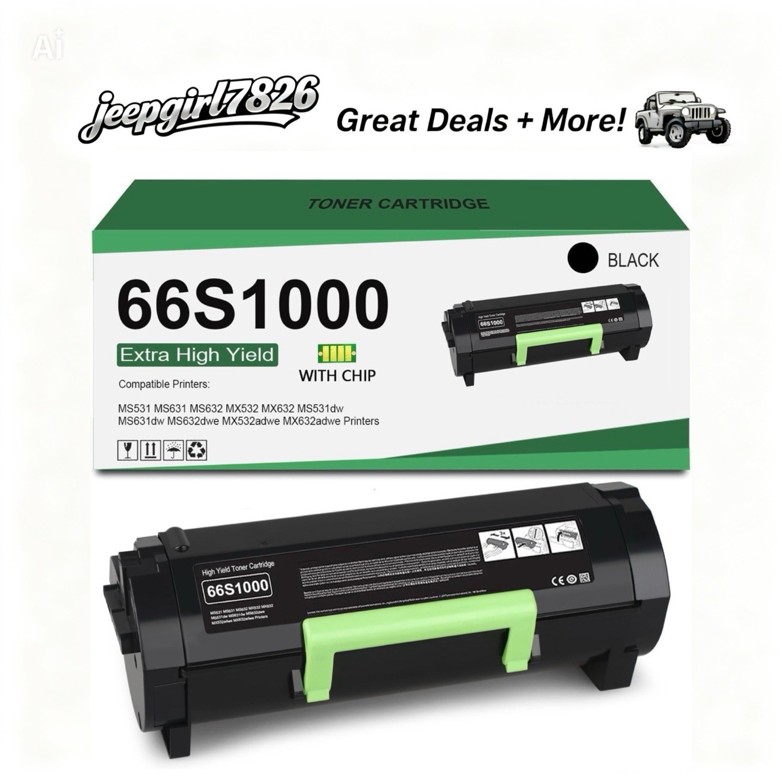 66S1000 Black Toner Cartridge 1 Pack Compatible for Lexmark MS531 MX632