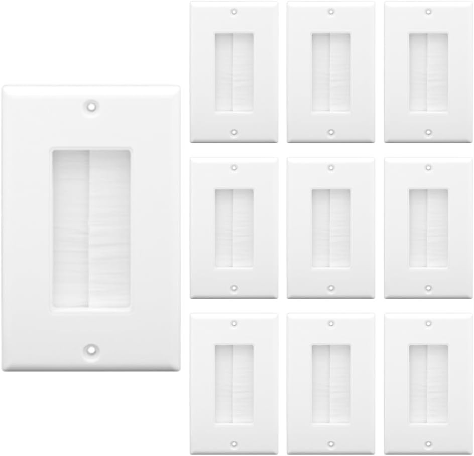 Brush Wall Plate 10-Pack, Cable Pass through Insert for Wires, Single Gang Cable