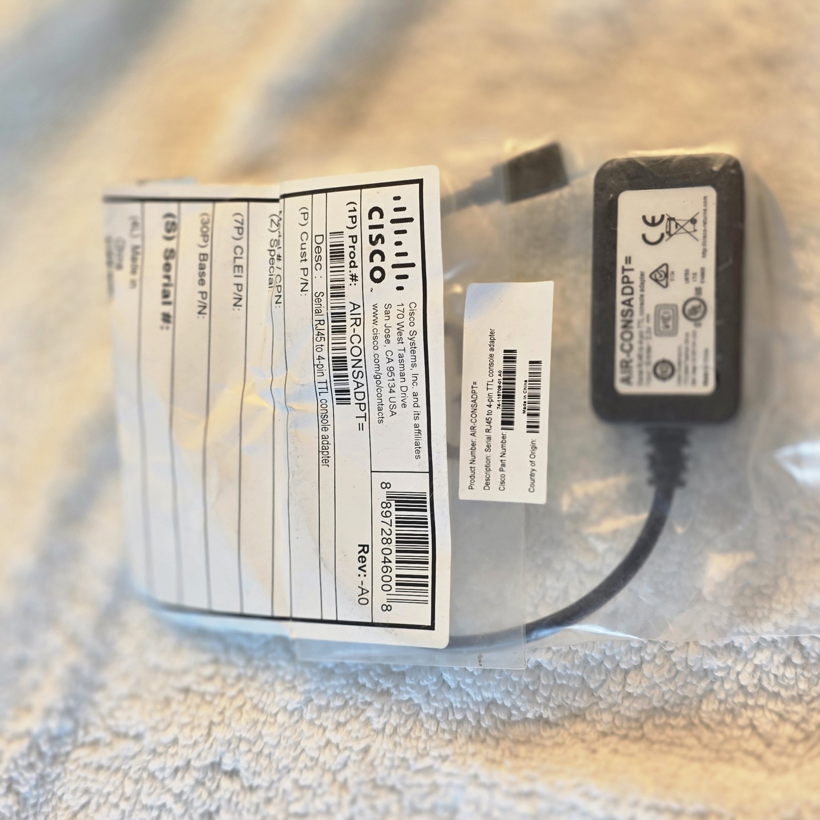 Cisco AIR-CONSADPT= Serial RJ45 to 4-Pin TTL Console Adapter