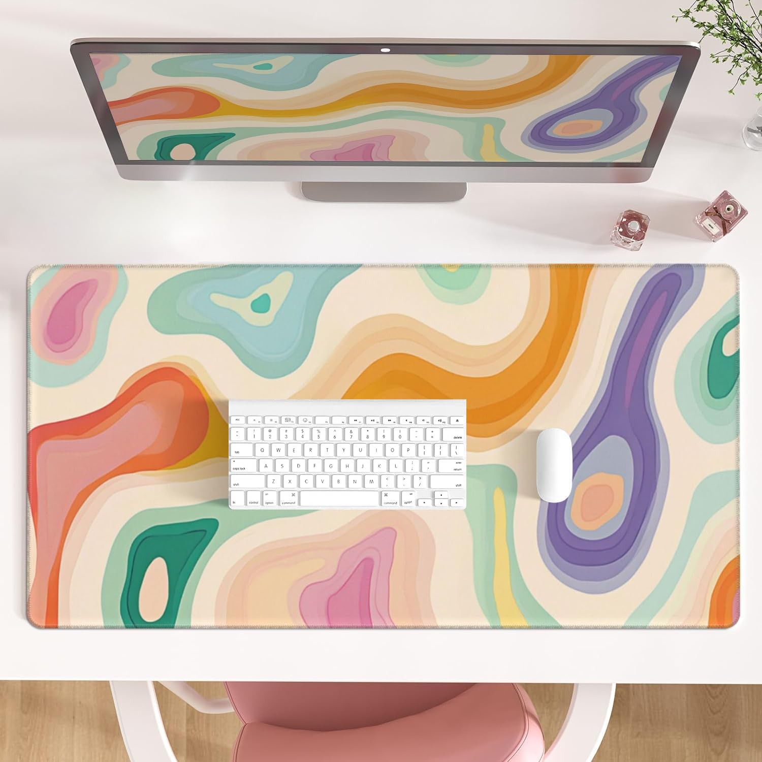Abstract Aesthetic Desk Mat Desktop,Gaming Pad Long Cute Large Desk Pads 31.5...