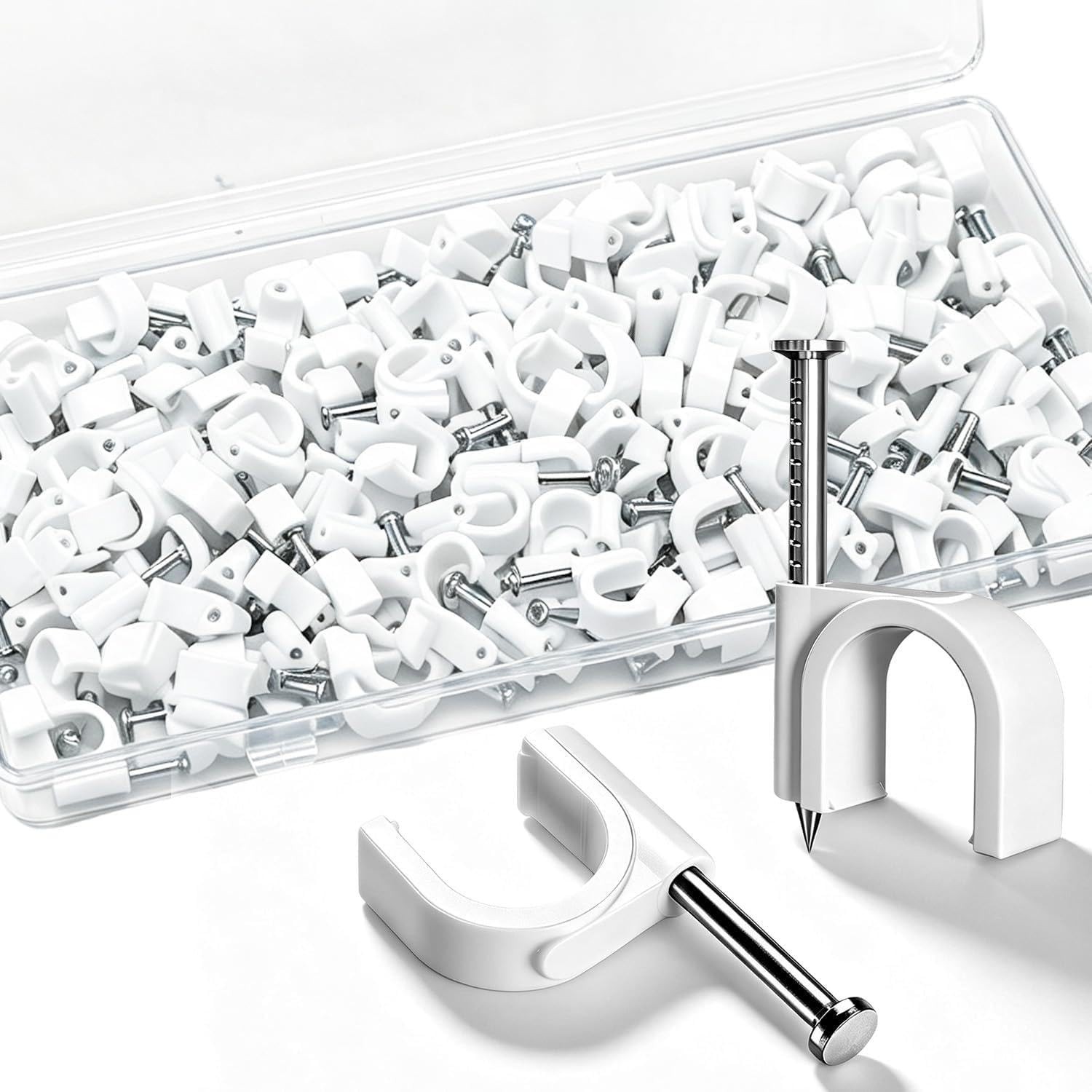200PCS 6mm White Cable Tacks Steel Nail Clips Wall Clips Cord Management