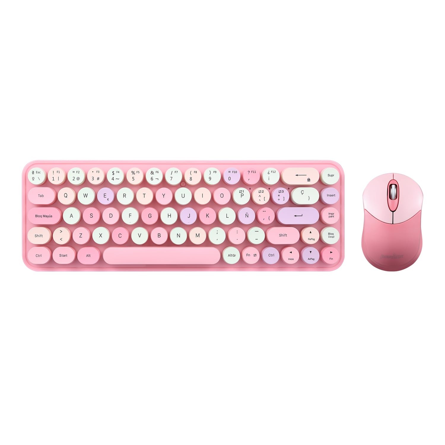 PERIDUO802PK ES Set Ratn Mini Teclado Inalmbrico Bluetooth Rosado Pastel