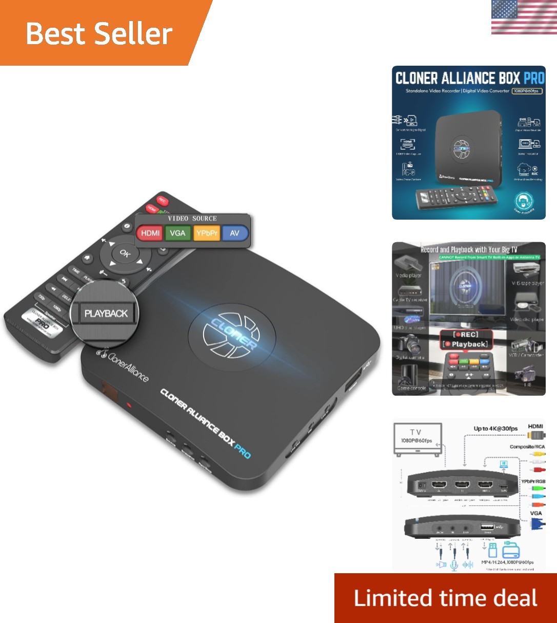 Box Pro, 1080p@60fps Video Recorder, DVR with HDMI Capture, Playback on TV. R...