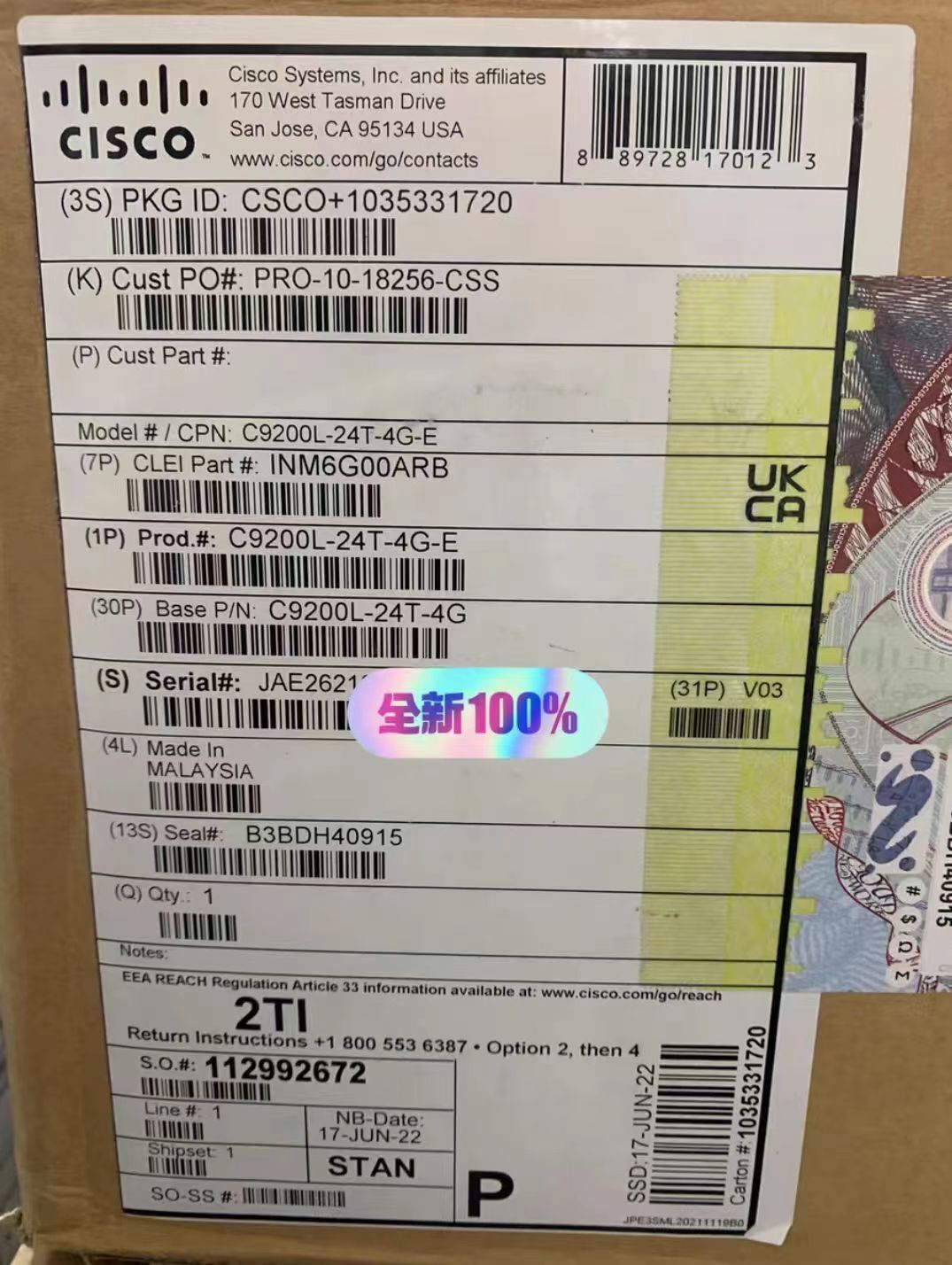 1PCS C9200L-24T-4G-E Cisco Data Switch Brand new Fedex or DHL