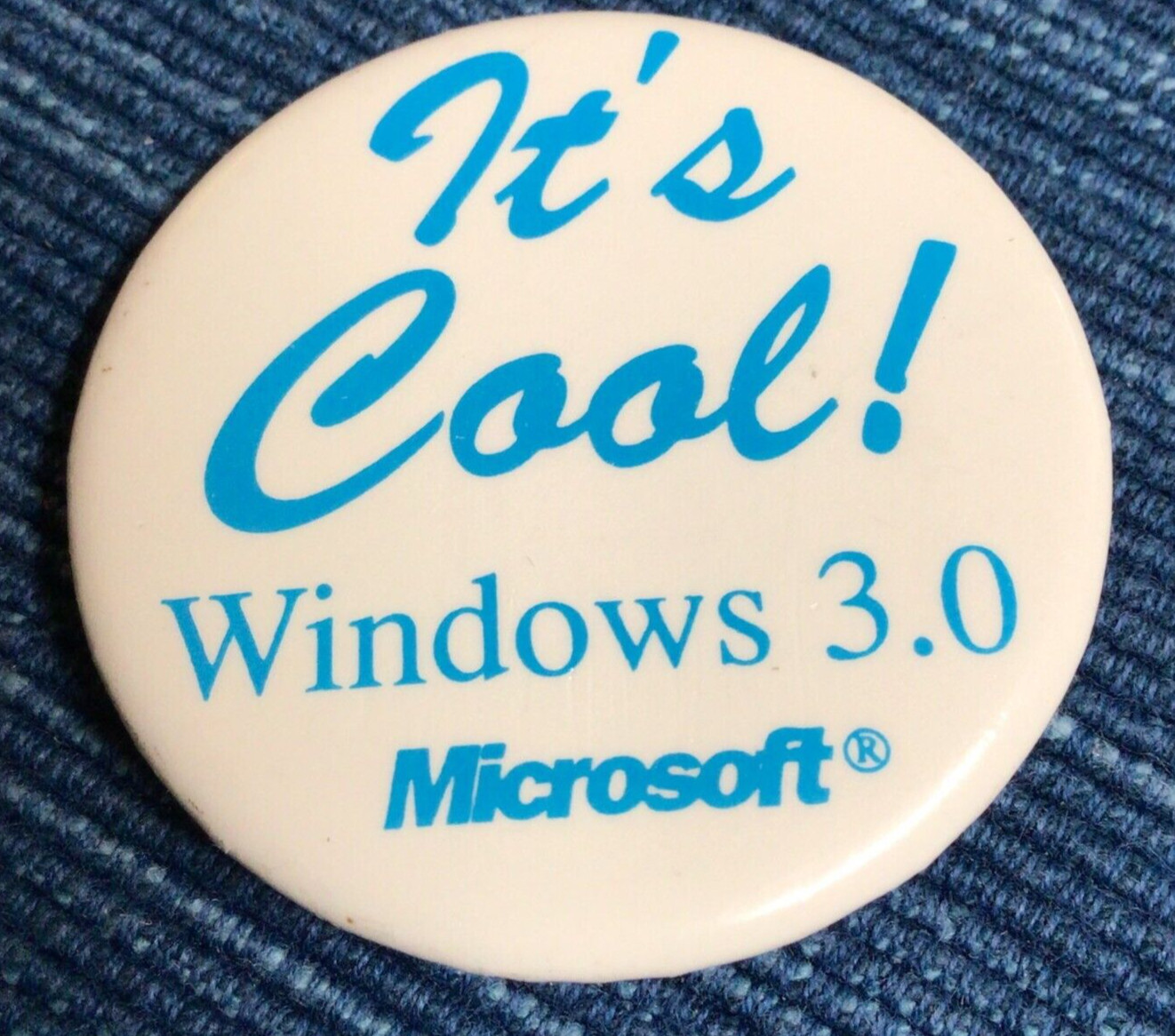 Vtg 1990 Microsoft Windows 3.0 Its Cool Pinback Promo Button 2" Rare ~890A