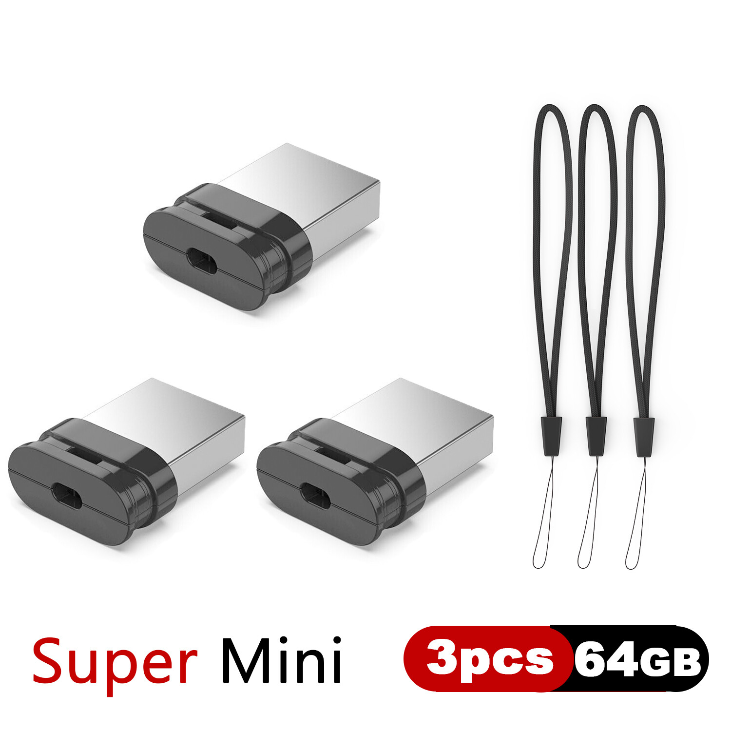 3pcs Mini USB 2.0 64GB exFAT Flash Drive Thumb Pen Stick for PC/Laptop for File