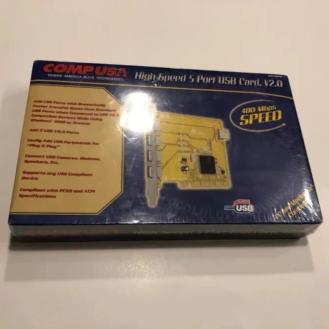 *VINTAGE* SEALED NEW IN BOX COMPUSA High Speed 5 Port USB Card, V2.0