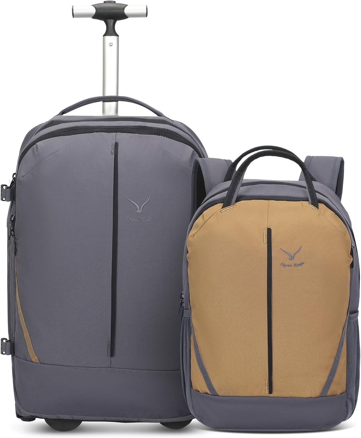 Hynes Eagle 43L Rolling Carry On Backpack 2-In-1 17" Laptop Daypack Grey