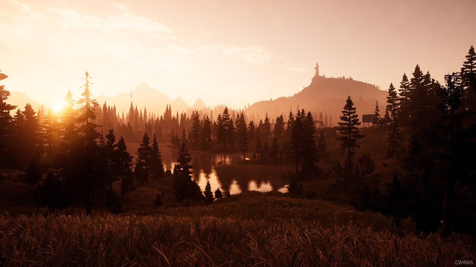Landscape playstation far cry 5 sunset water forest Custom Gaming Mat Desk