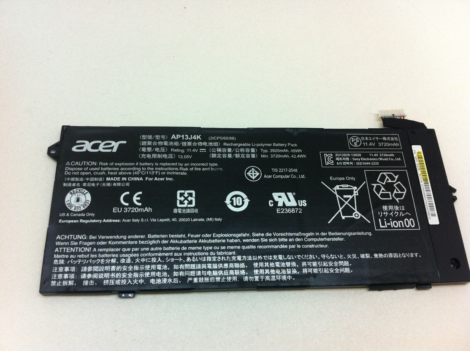 Acer Chromebook C720 C720P C740 AP13J4K AP13J3K 11.4V 45Wh Genuine Battery / 190