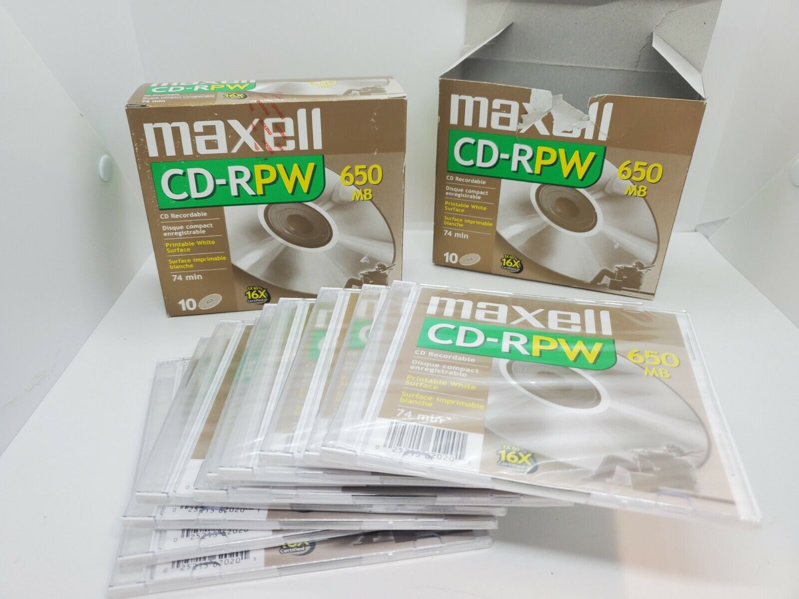 Maxell CD-RPW 650MB 10 Pack Printable White Matte Surface CDs 74min NEW Lot of 2