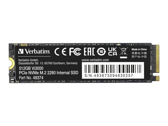 Verbatim PCIe 3.0 m.2 2280 NVMe Vi3000 PCIe NVMe M.2 SSD 512GB 49374-483