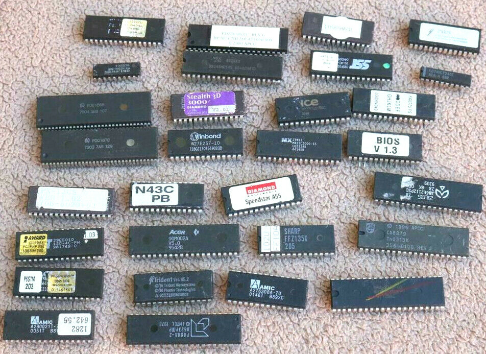 Vintage Computer BIOS IC and Other Chips Set Components Reuse Recover Lot 2 XM