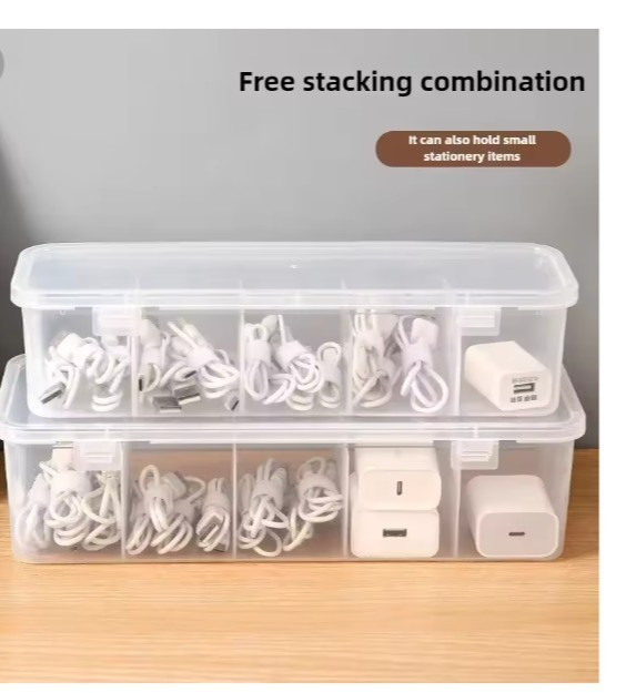 Transparent Cable Organizer Storage Box with Lid Dustproof Data Cable Card Hol