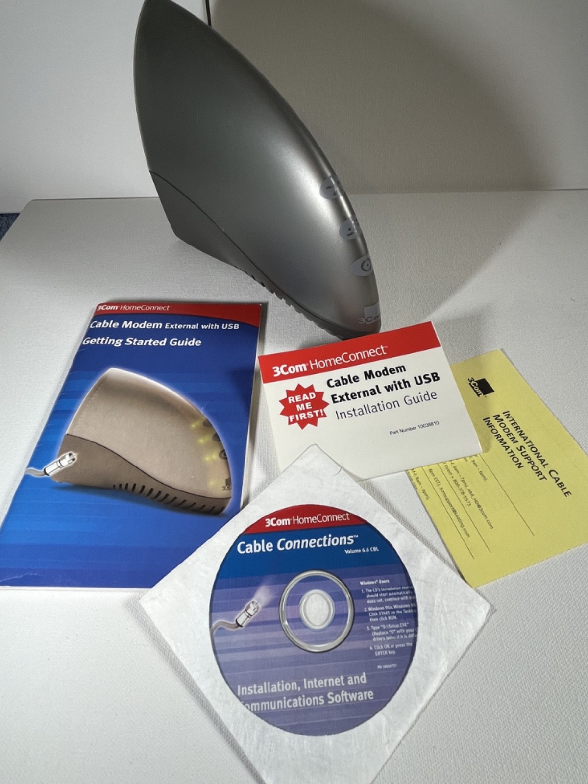 Vintage 2000 3Com HomeConnect Cable Modem NOT TESTED orig paperwork no adaptor