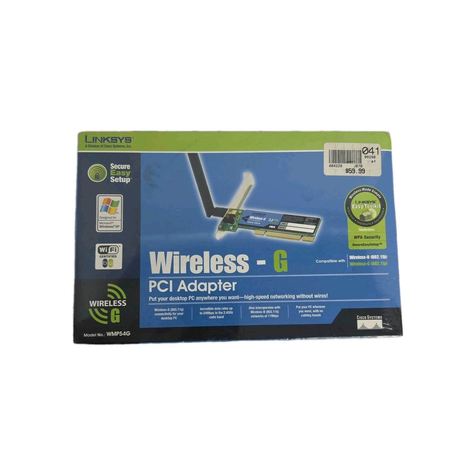 Linksys WMP54G Wireless-G PCI Adapter With Antenna NEW & SEALED