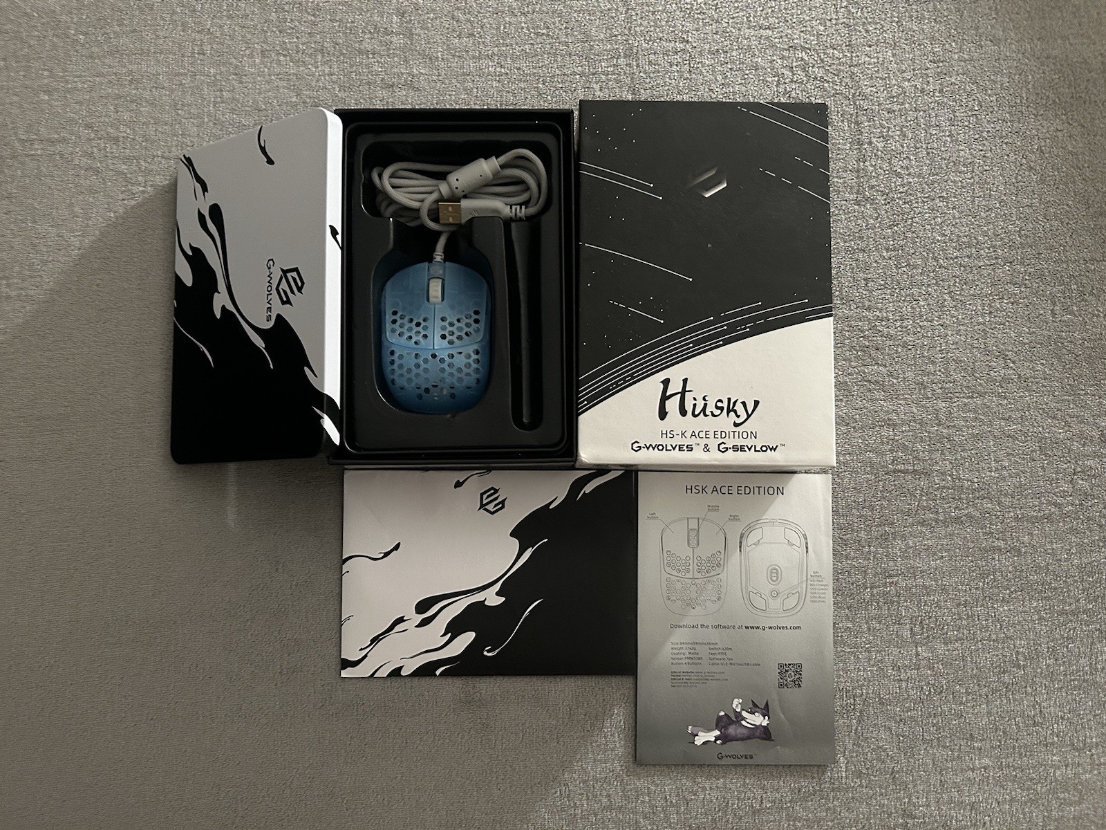 G-Wolves HSK ACE Edition Blue Wired USB Optical Gaming Mouse 16000 DPI