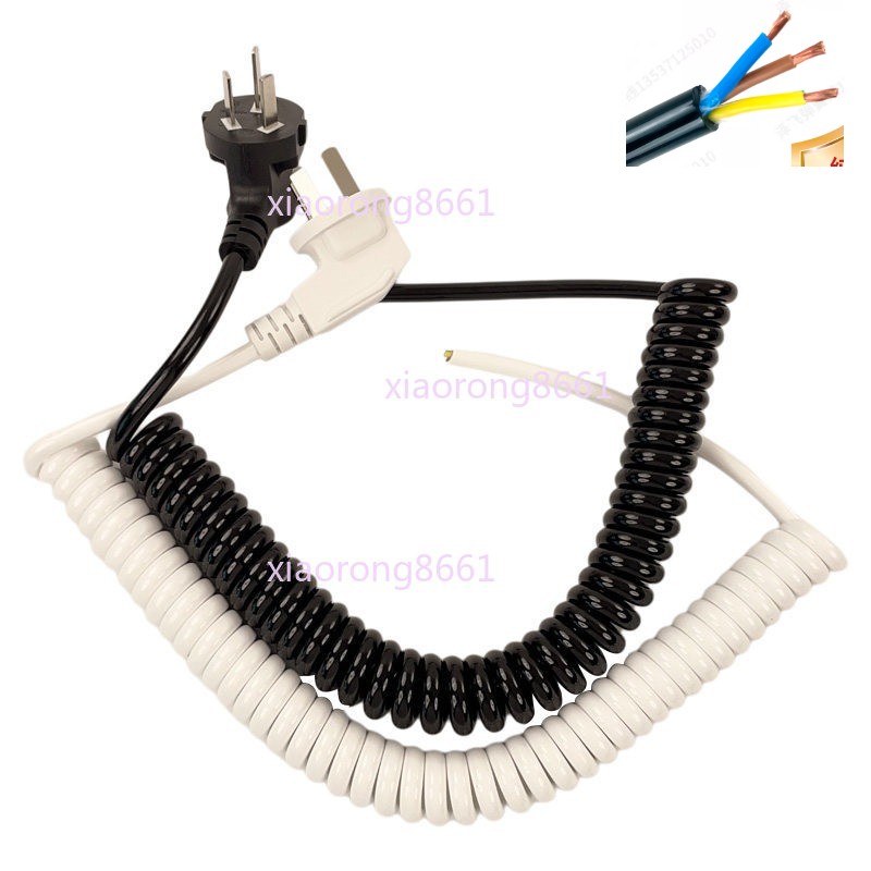 Pure copper retractable spiral cable with plug 3 core socket / row / dedicated