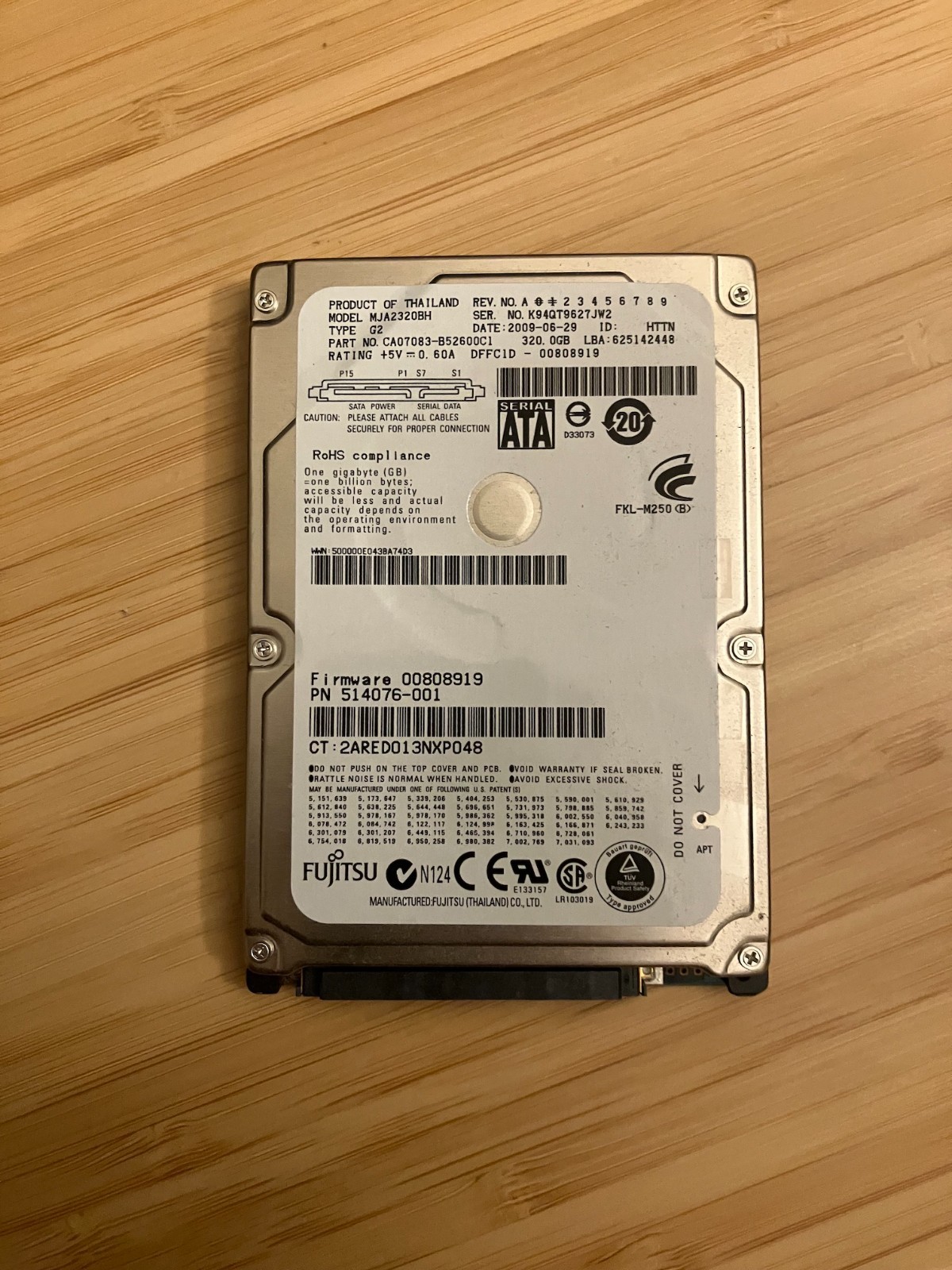 Fujitsu 320GB 2.5" SATA HDD