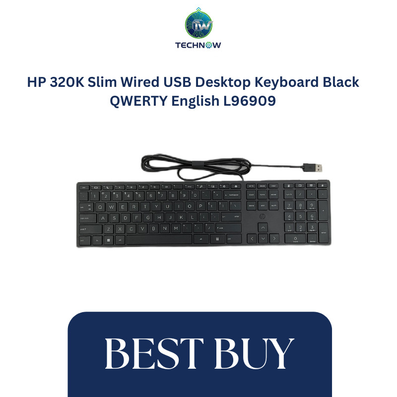 HP 320K Slim Wired USB Desktop Keyboard Black QWERTY English L96909