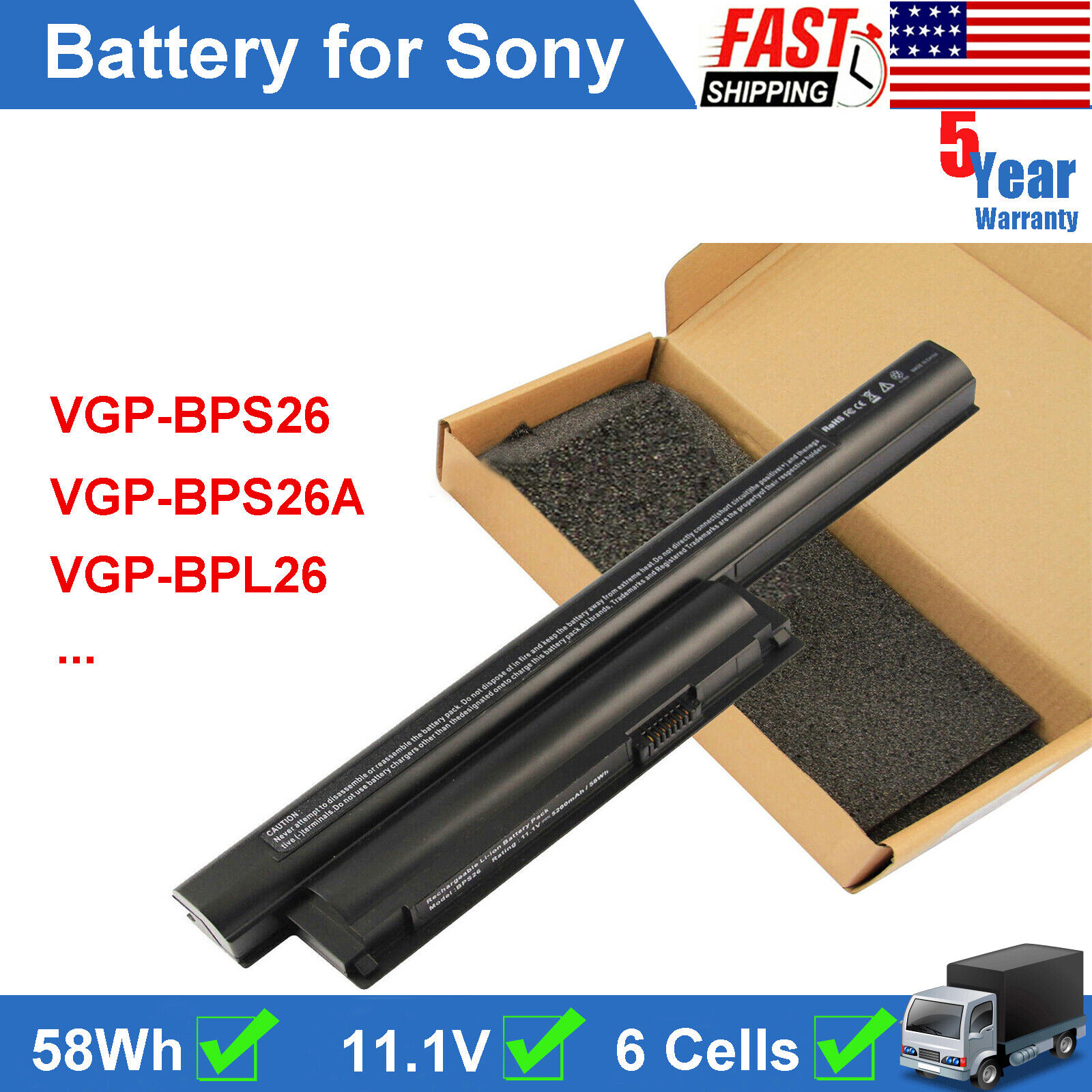 BPS26 Battery for Sony VAIO VPC-CA Series VPC-CA15FA/P VGP-BPS26 VGP-BPS26A NEW