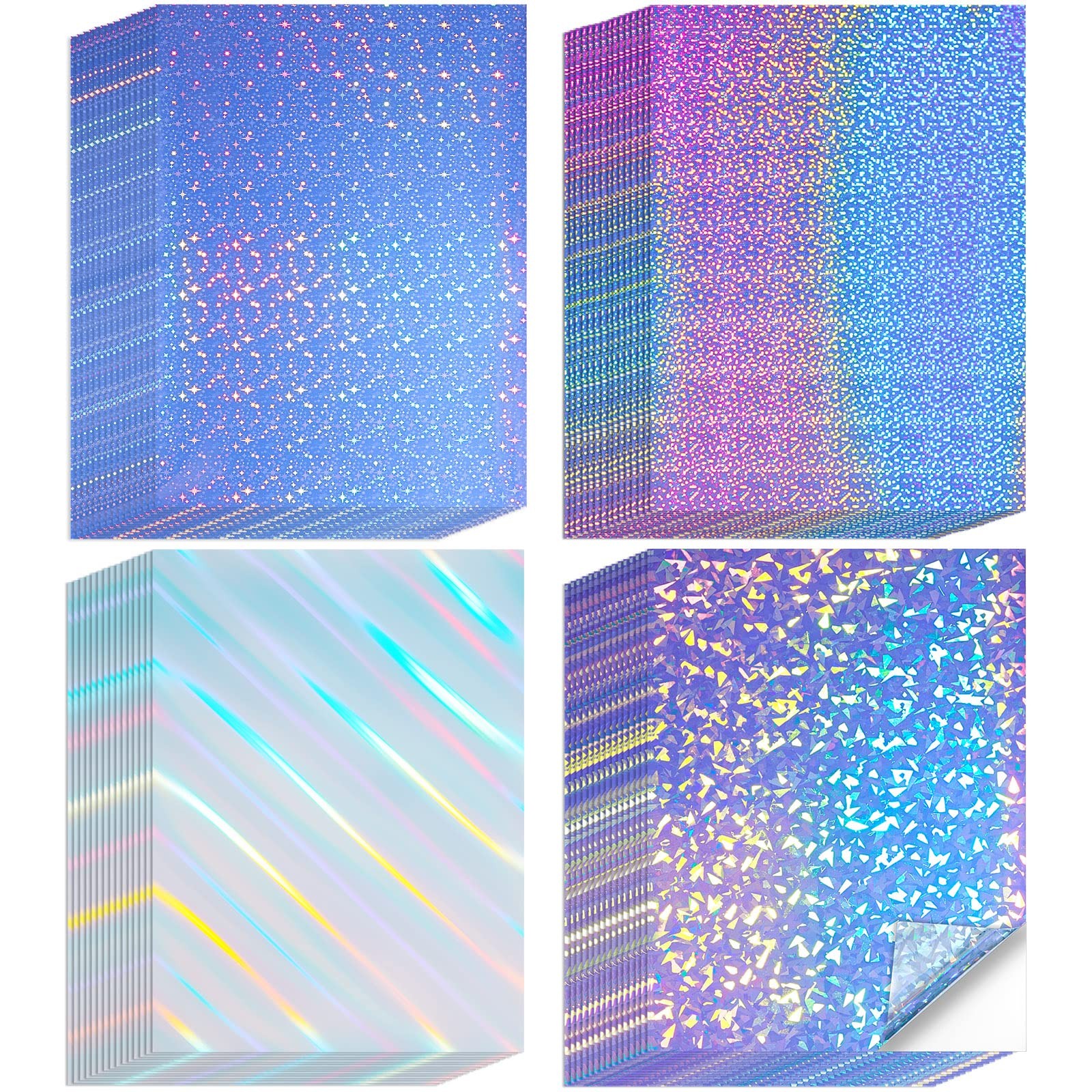 60 Sheets Printable Holographic Laminate Sheets Vinyl Sticker Paper Printable...