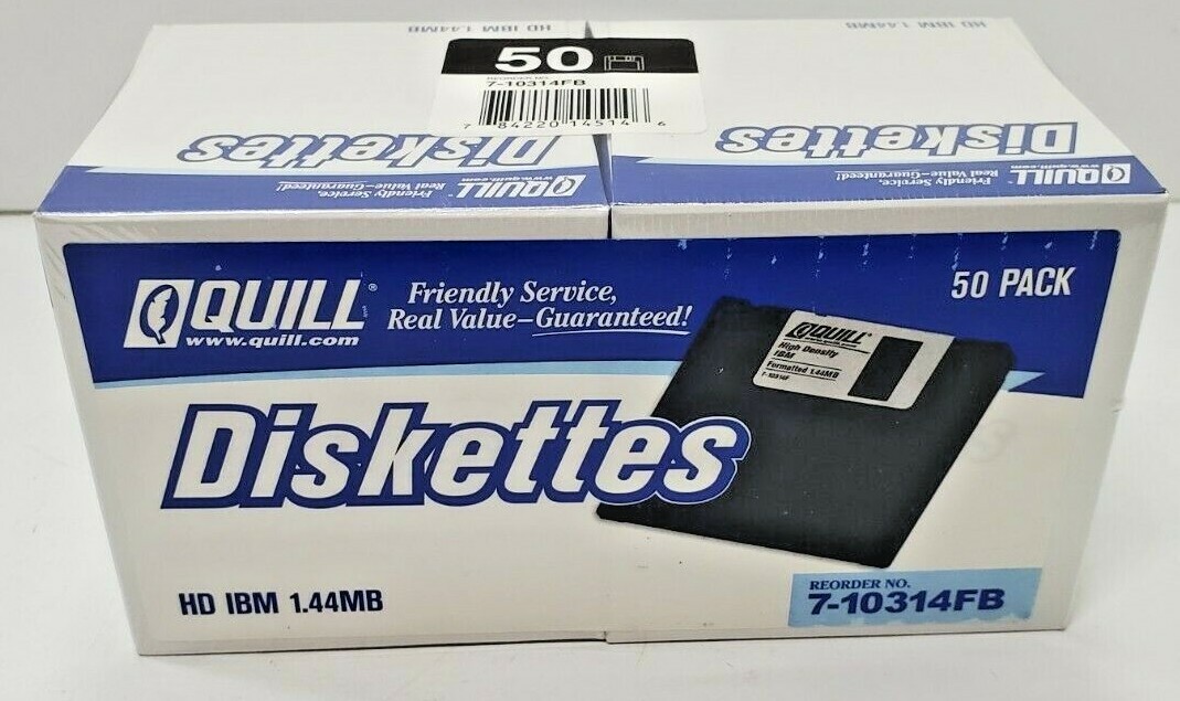 Vintage Quill Diskettes 50 Pack HD High Quality IBM 1.44MB Sealed New Made USA