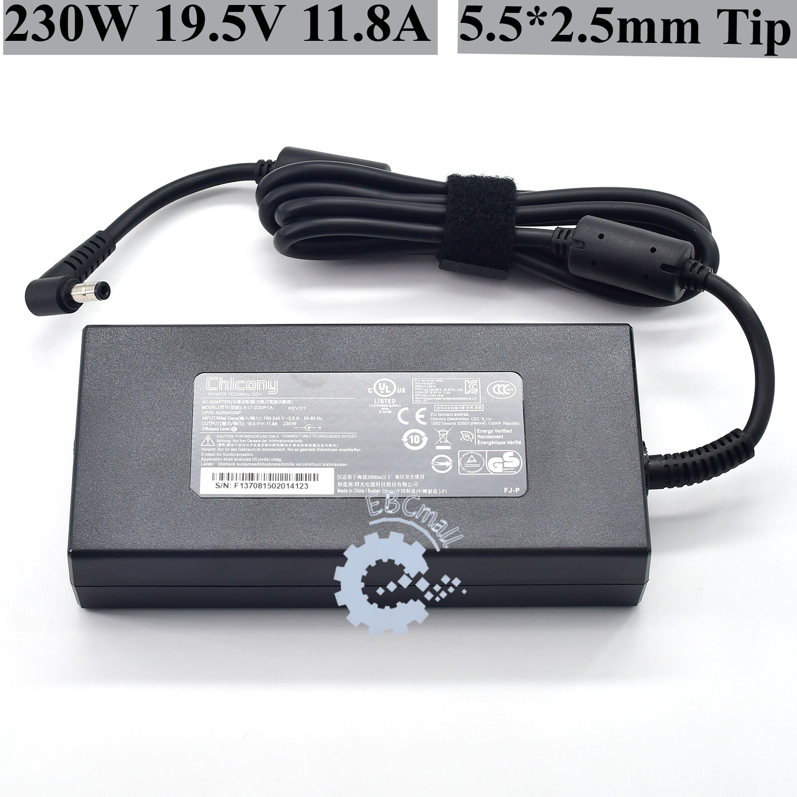 Genuine Chicony 230W 19.5V Adapter for Eluktronics Mech 15 G3 5.5*2.5mm Charger
