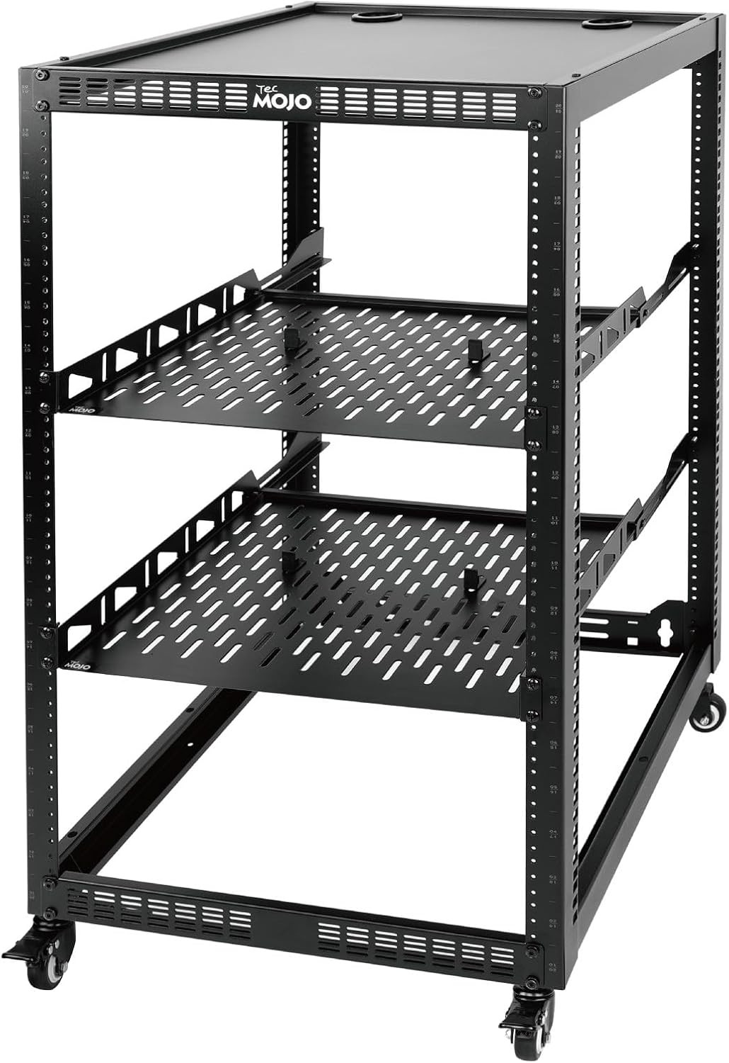 20U Open Frame Network Rack for IT & AV Gear, 4-Post with Casters, Mobile with 2