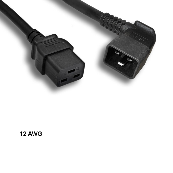 LOT 10pcs 10ft 12 AWG AC Power Cable Left Angled C20 to C19 20A/250V SJT PDU/UPS