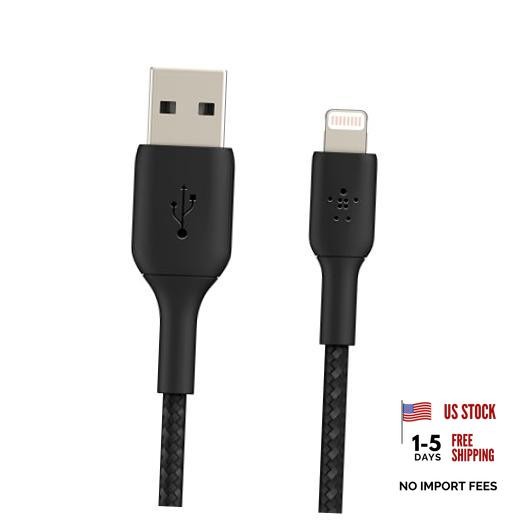 Belkin USB A to Lightning Braided Cable 3.3ft Fast iPhone Charger Black 3.3 ft