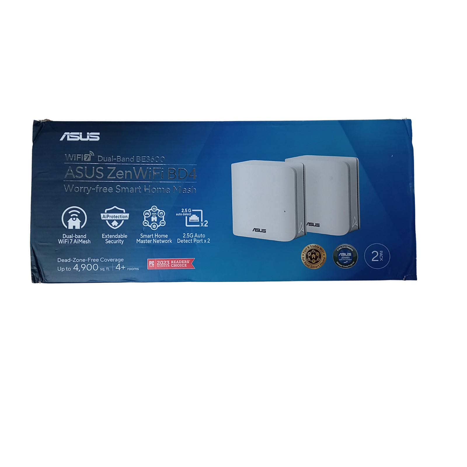 ASUS ZenWiFi BD4 WiFi 7 Mesh Router - 5,100 sq. ft., 3.6 Gbps, 2 Pack, White