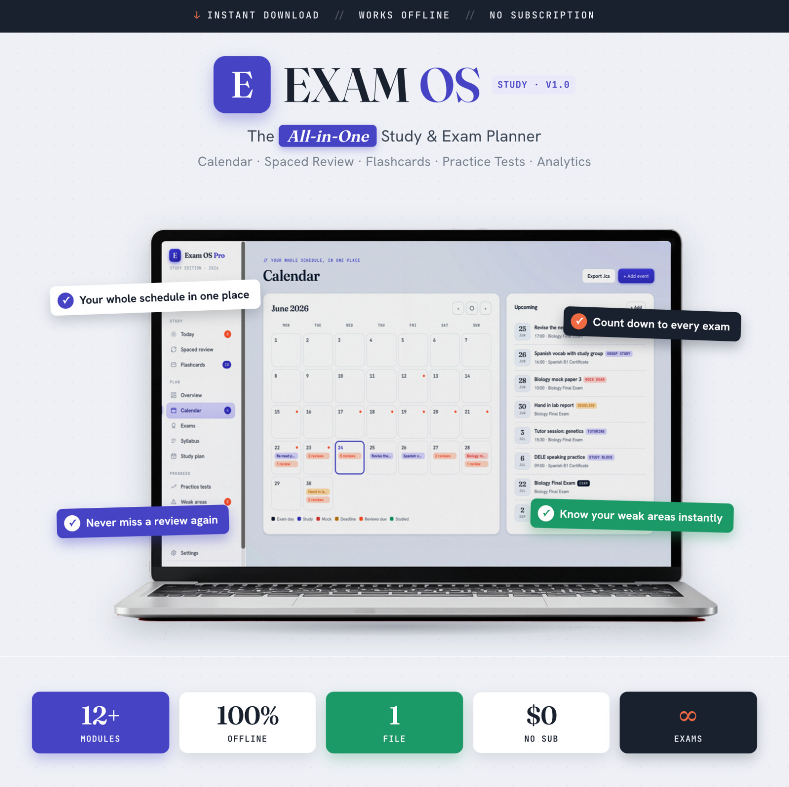 Exam OS Pro | All-in-One Study Tracker, Revision Planner & Readiness Score