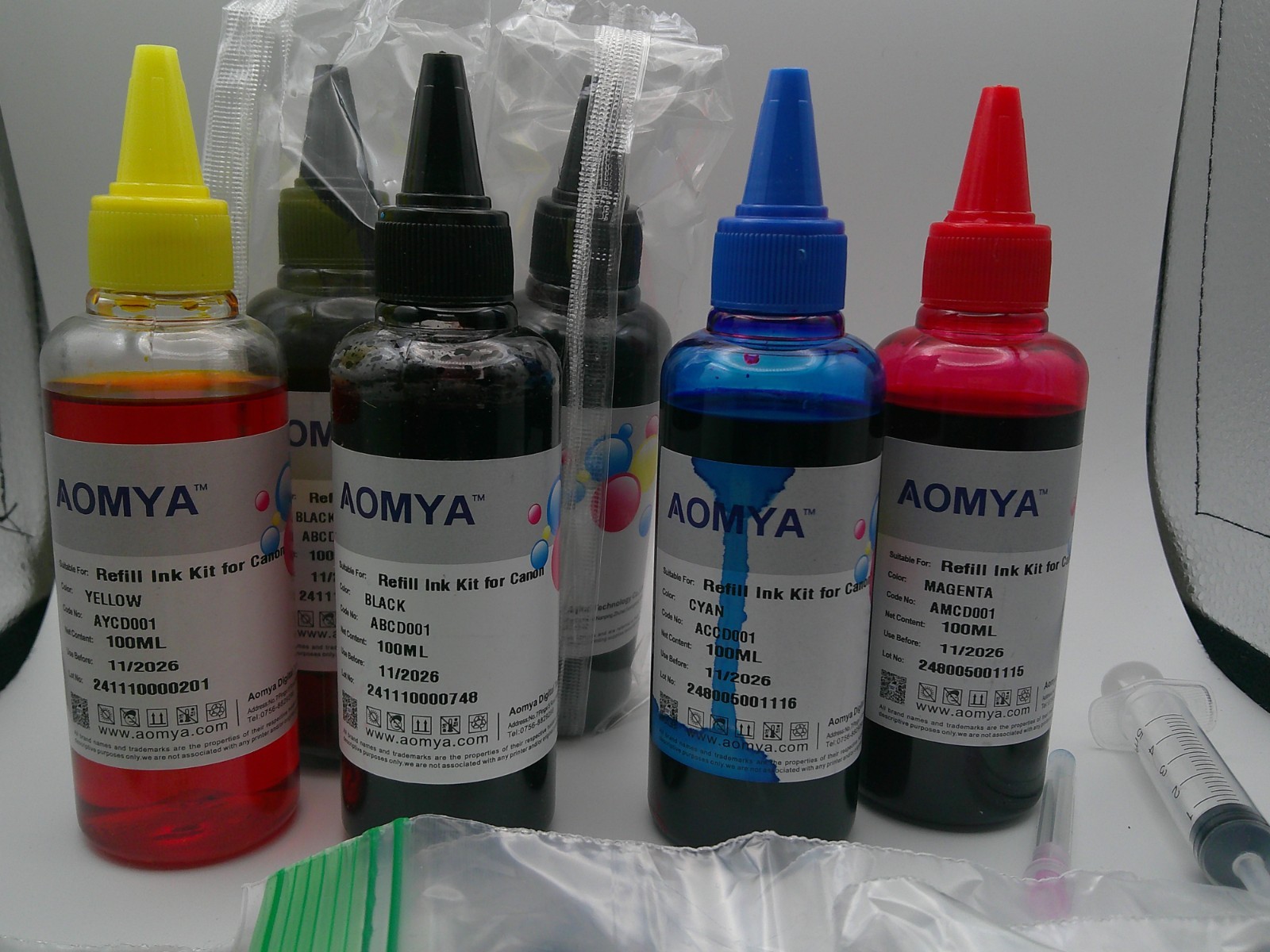 AOMYA CANON Refill Ink 6 Bottles PG240 CL241 PG245 CL246 PIXMA Used Near Full
