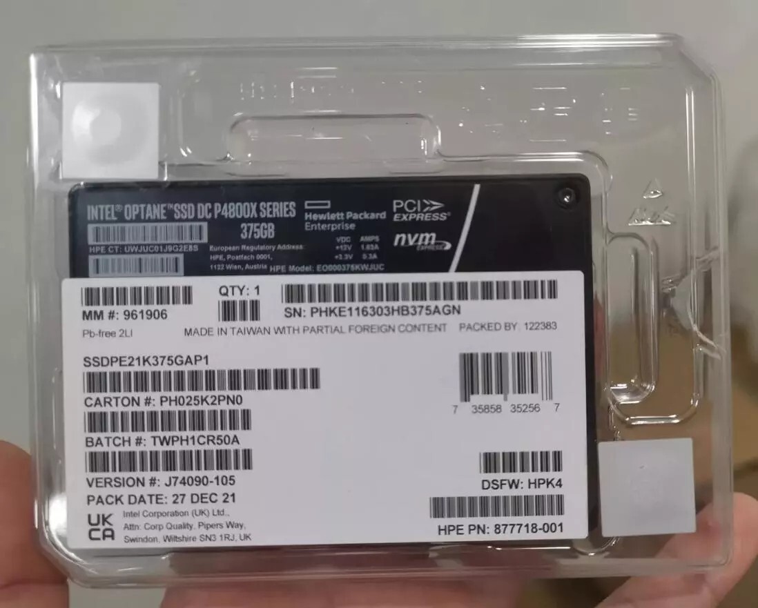 Intel Optane P4800x 375GB SSD HPE U2 NVME PCIE Solid State Drive SSDPE21K375GAP1
