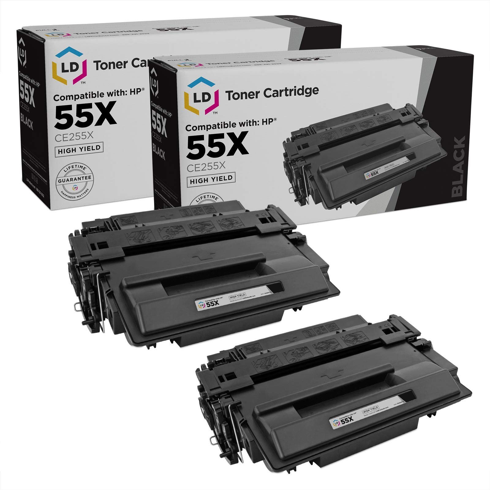 LD 2PK Replacements for HP 55X 55A CE255X HY Toner Cartridge LaserJet P3015 M551