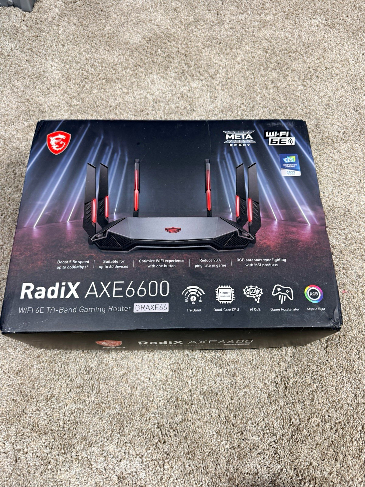 MSI RadiX AXE6600 GRAXE66 WiFi 6E Tri-Band Gaming Router 6600Mbps 5-Port
