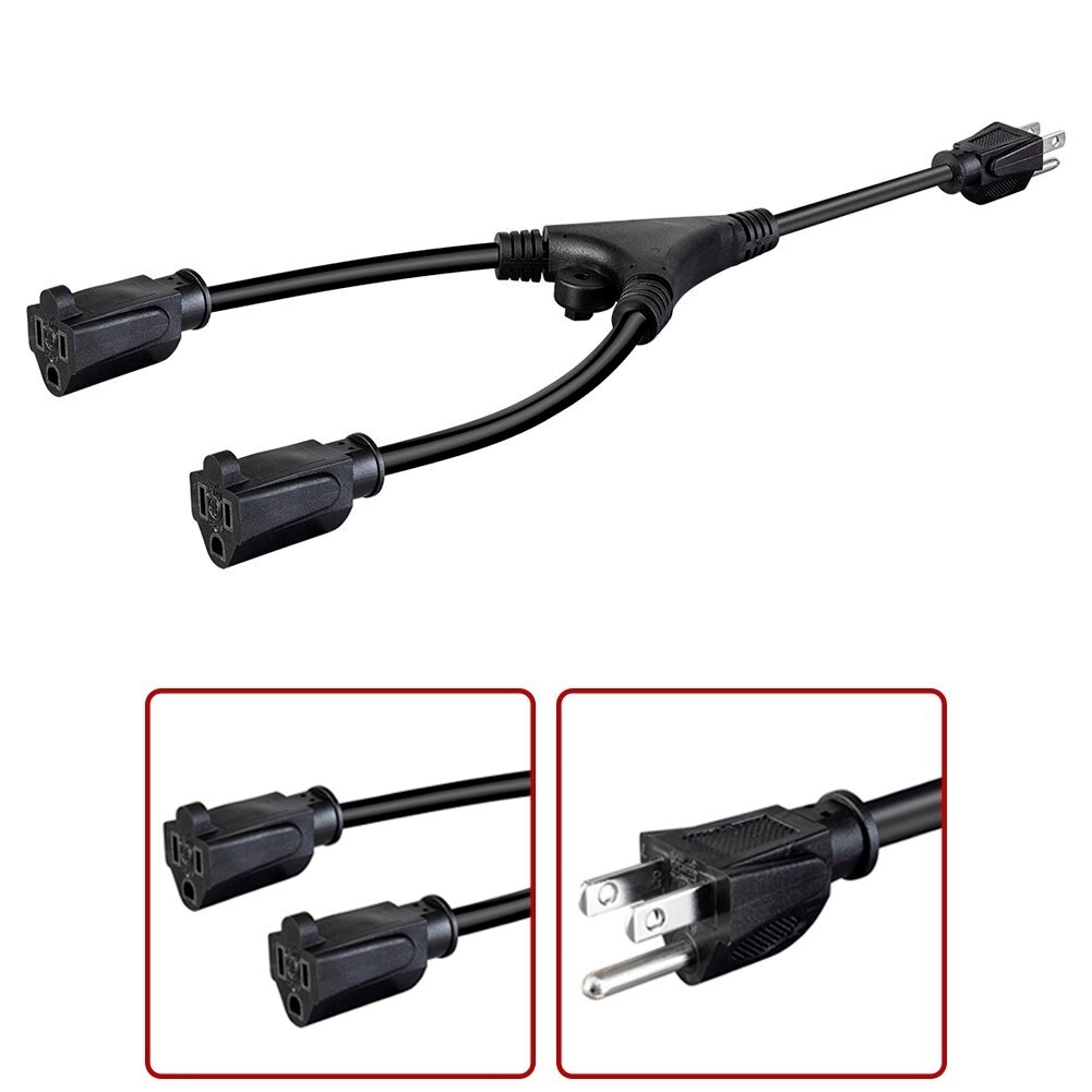 1.5FT Power Cable Cord Y Splitter Adapter NEMA 5-15P to 2x NEMA 5-15R 16AWG 13A