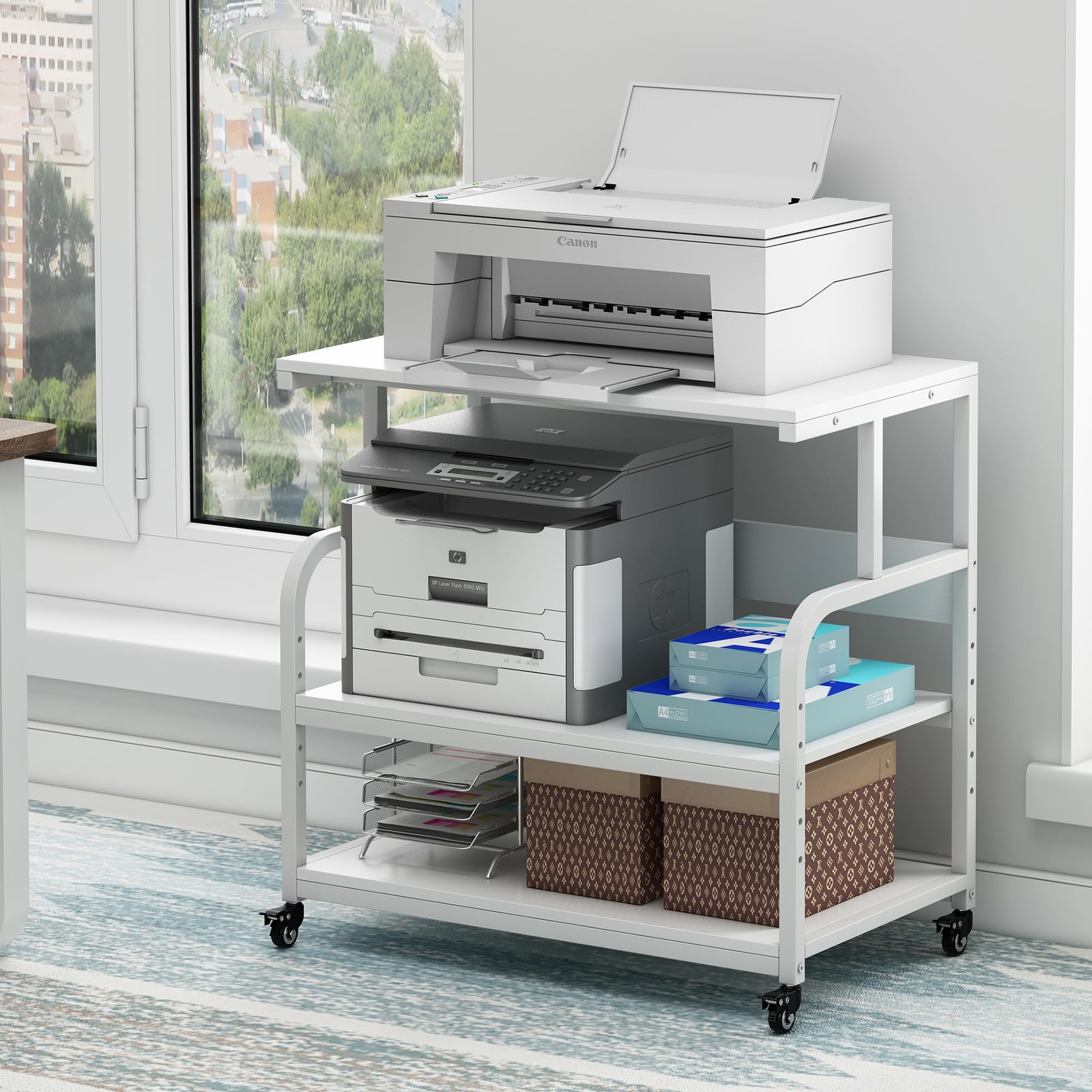 Fannova 32.3"x18.9"x32.1" Extra Large White Printer Stand with Storage