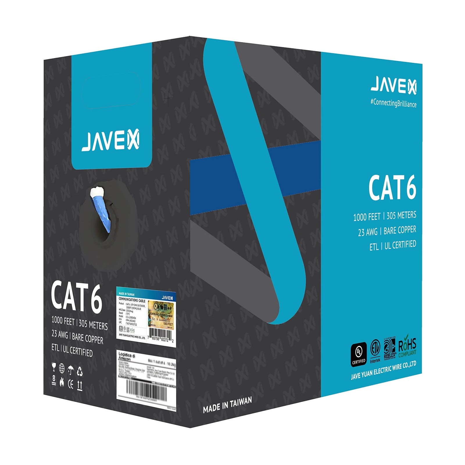 JAVEX CAT 6 Ethernet Cable 1000ft [UL Listed] in-Wall CM Rated 23AWG Solid Ba...
