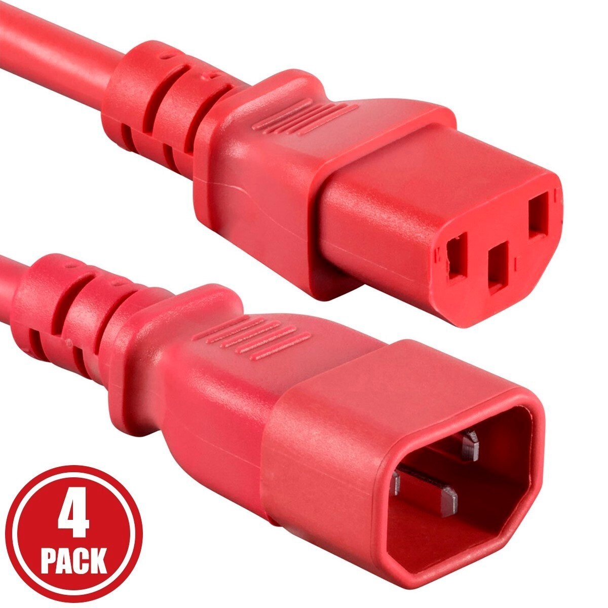 4x 2FT Power Extension Cord Cable IEC Kettle C14 To C13 Male To Female 18/3 Red