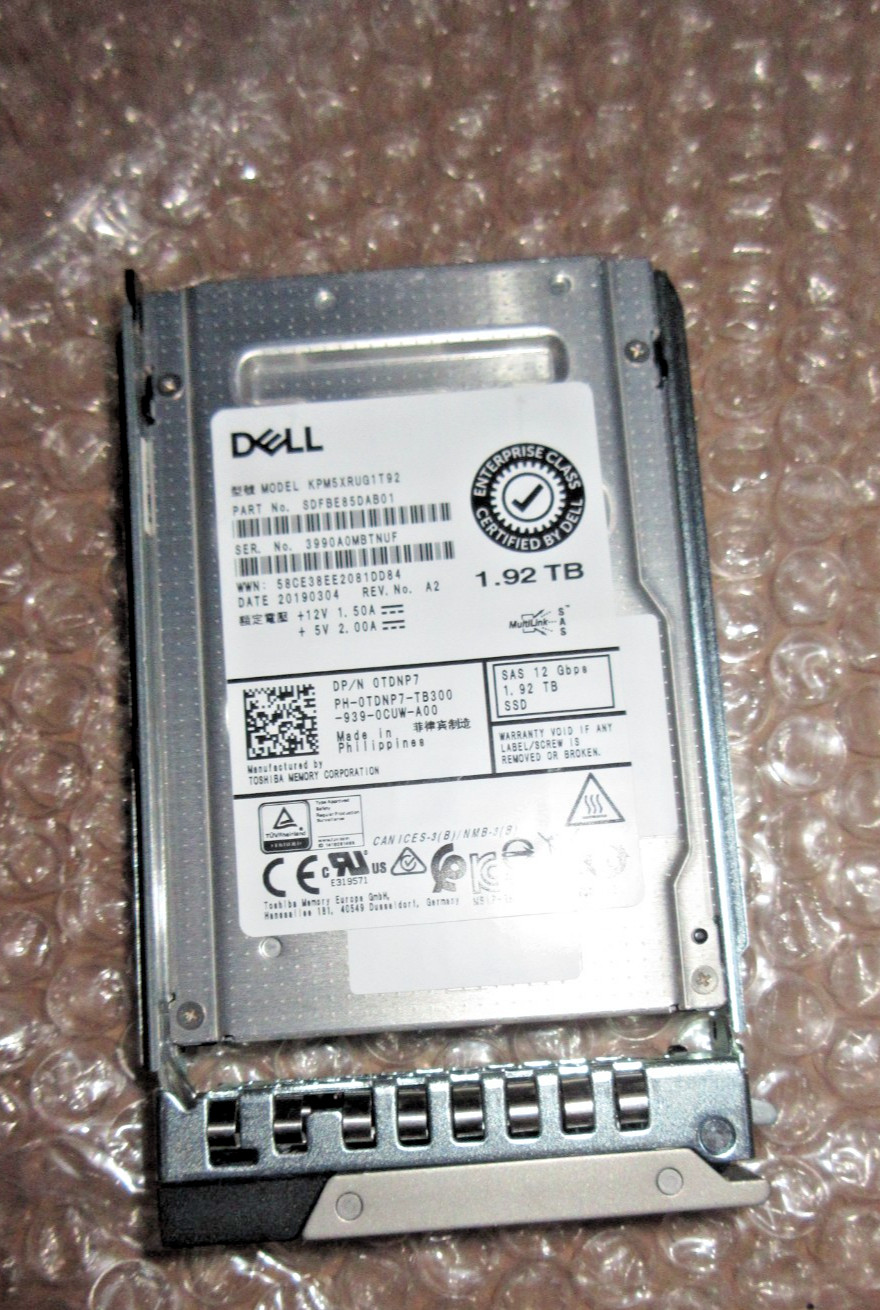 Dell EMC Kioxia/KPM5XRUG1T92/1.92TB SAS 12Gbps SSD-0TDNP7 SDFBE85DAB01
