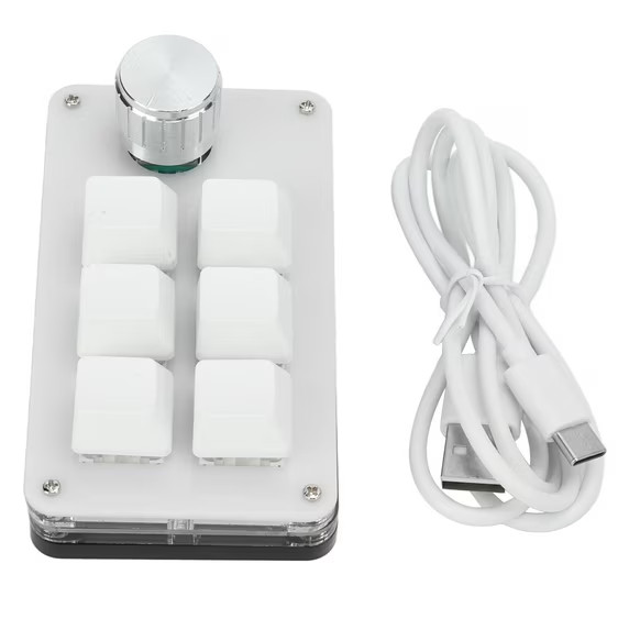 6-Key Programmable Mechanical Keypad With Knob For Gaming & Office USB-C