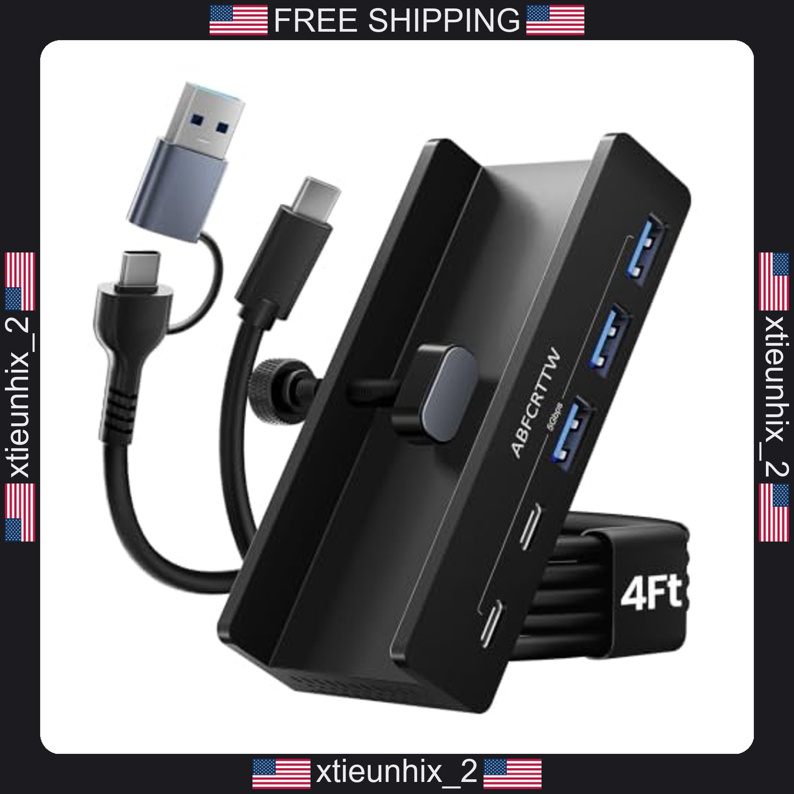 7-Port USB 3.0 Hub with Desk Clamp, 4 USB-A & 3 USB-C, 5Gbps