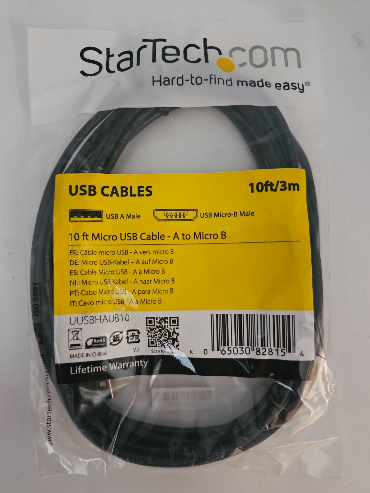 100x StarTech UUSBHAUB10 10 ft Micro USB Charge Sync Cable A to Micro B Android