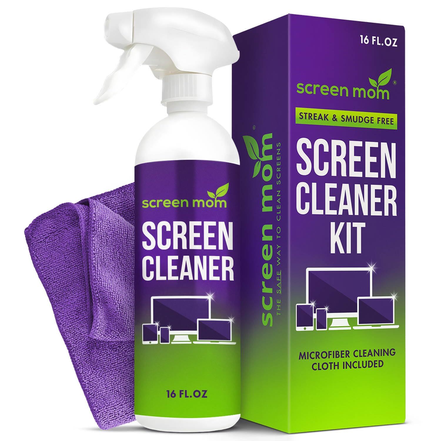 Screen Cleaner Kit - Streak-Free Spray with Premium Microfiber Cloth 16 oz